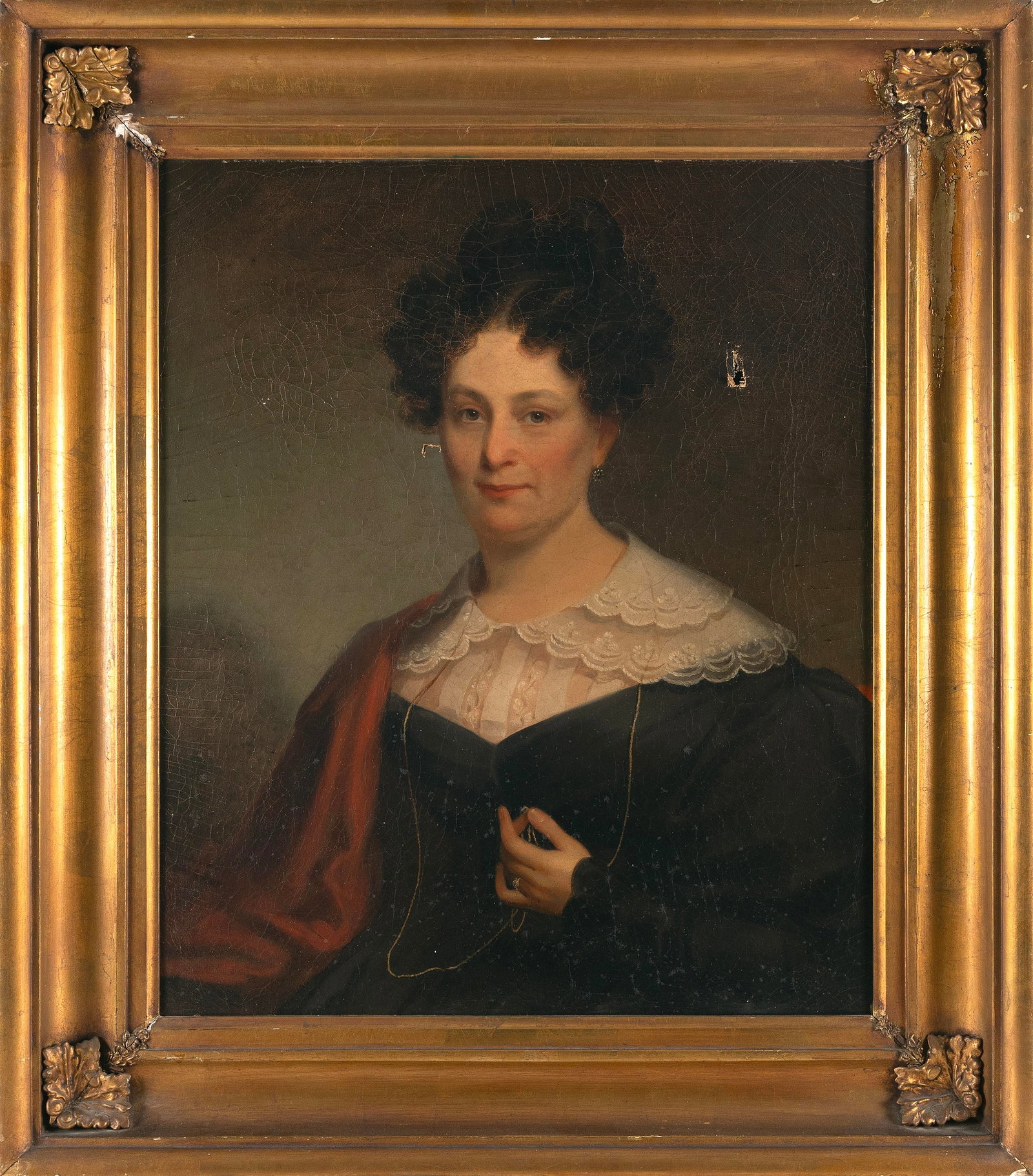PORTRAIT OF MRS. MARY WHITE WHITTLEBANK 19th Century Oil on canvas, 30" x 25". Framed 38" x 33".: PORTRAIT OF MRS. MARY WHITE WHITTLEBANK 19th Century Information verso indicates it was "painted by Jacob Eicholtz". Oil on canvas, 30" x 25". Framed 38" x 33".