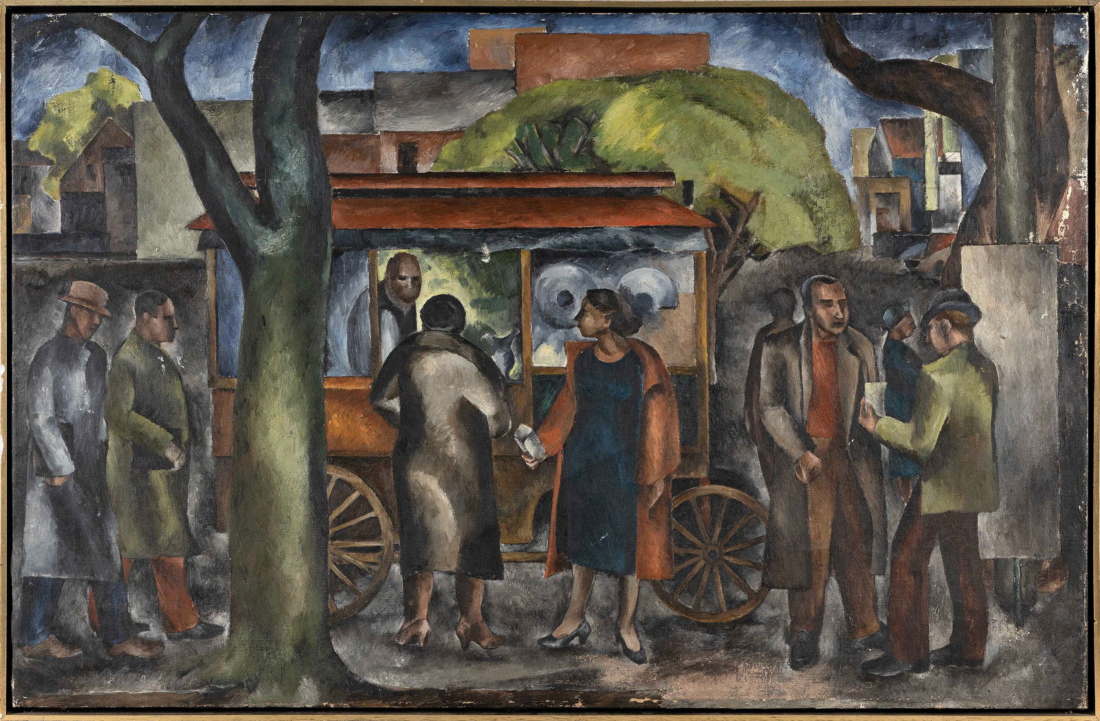ATTRIBUTED TO JOHN OWEN VAN KOERT (Wisconsin, 1912-1998), Street scene., Oil on plywood, 26" x 40". (1 of 2)