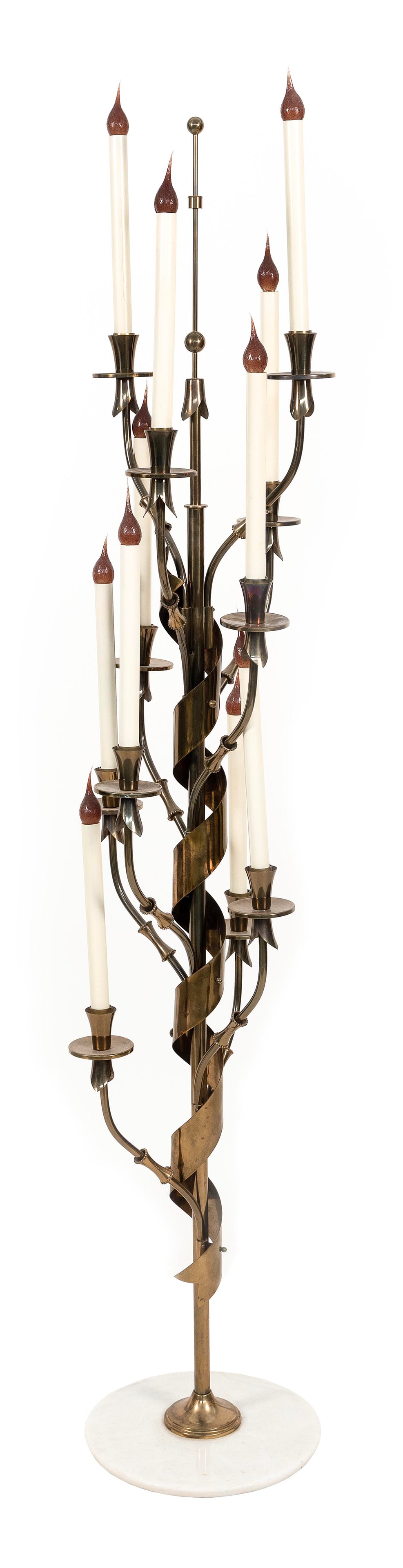 BRASS AND MARBLE FLOOR LAMP 20th Century Height 67". (1 of 1)