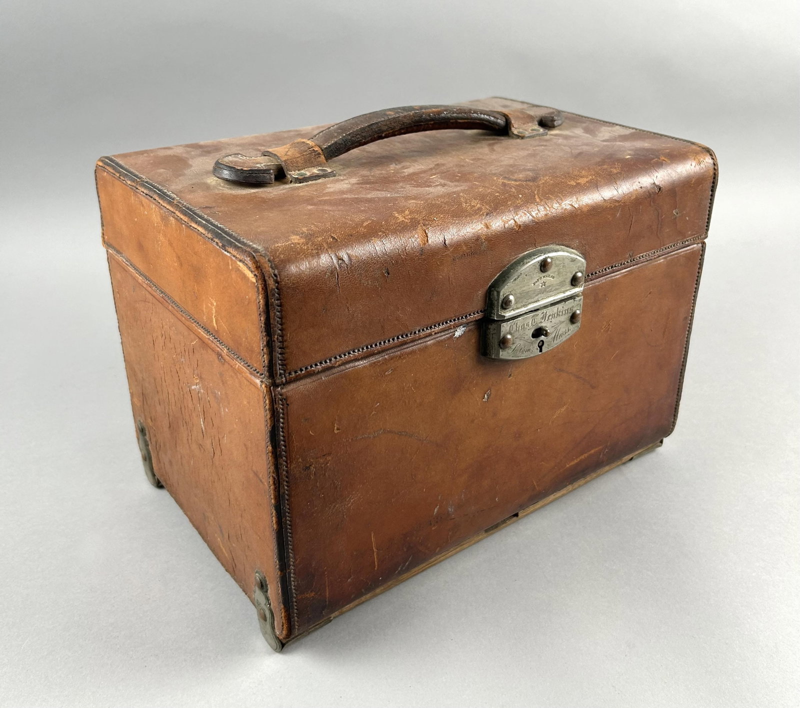 LEATHER-COVERED BOX Early 20th Century Height 8". (1 of 5)