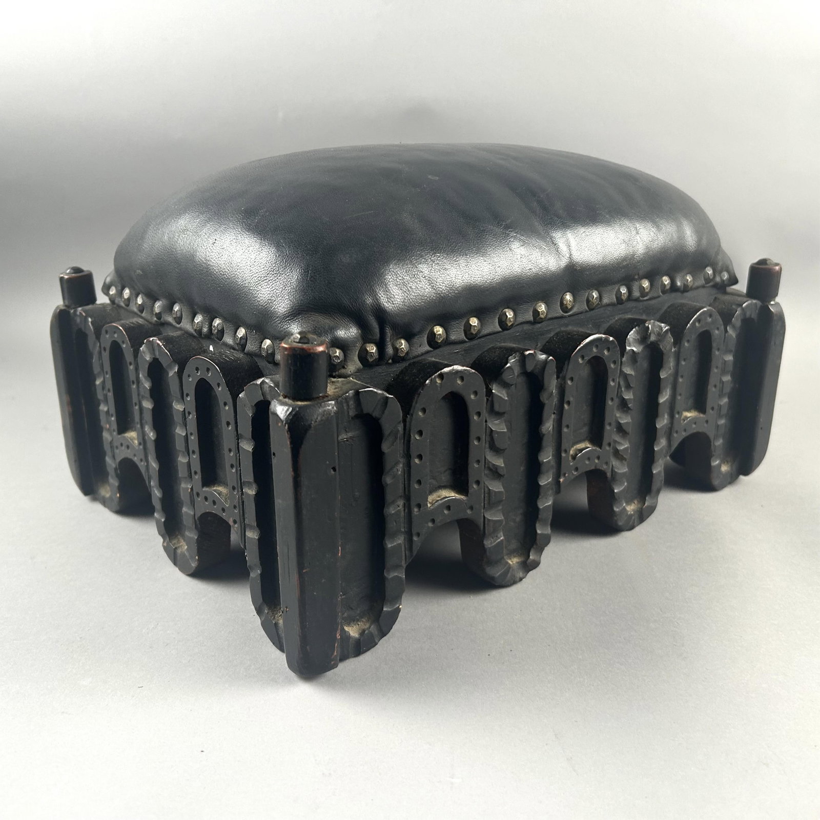 TRAMP ART STOOL Late 19th Century Height 8.5". (1 of 2)