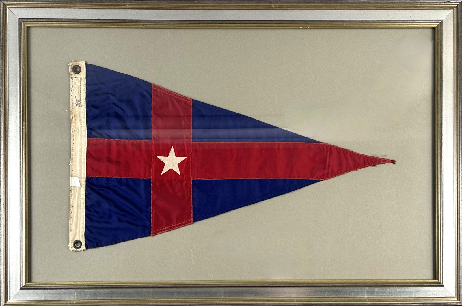 NEW YORK YACHT CLUB BURGEE Early 20th Century 14.5" x 25.5". Framed 23.5" x 35.5".: NEW YORK YACHT CLUB BURGEEEarly 20th Century14.5" x 25.5". Framed 23.5" x 35.5".