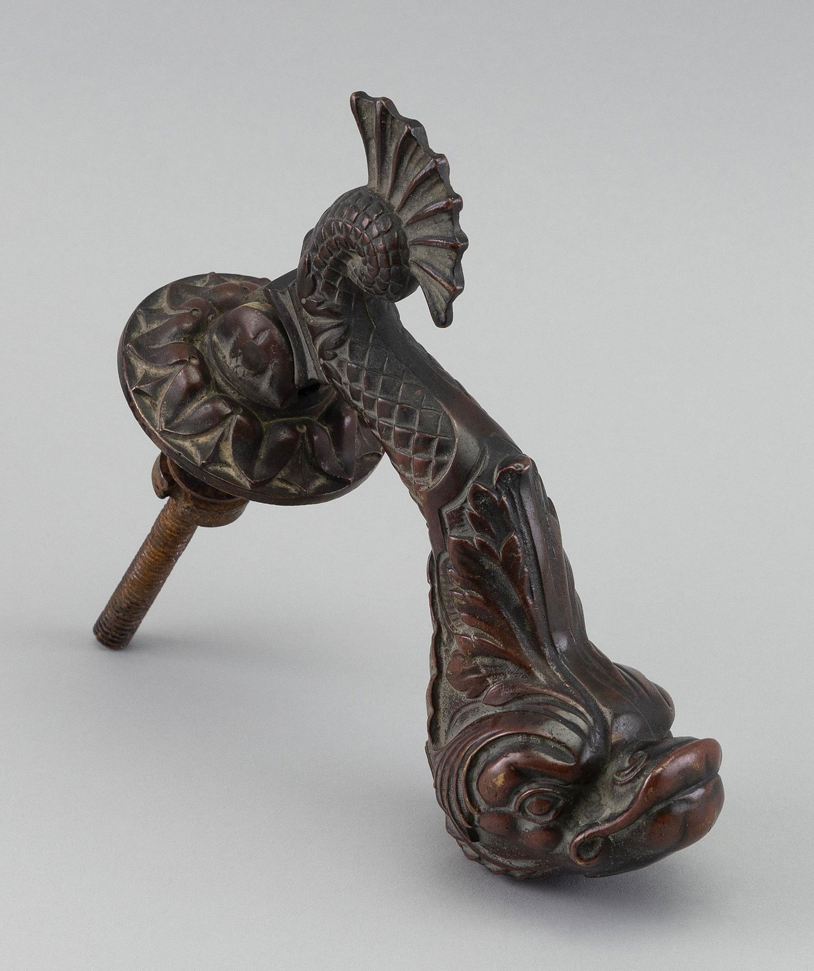 BRONZE DOLPHIN-FORM DOOR KNOCKER Late 19th Century Length 6.5". (1 of 2)