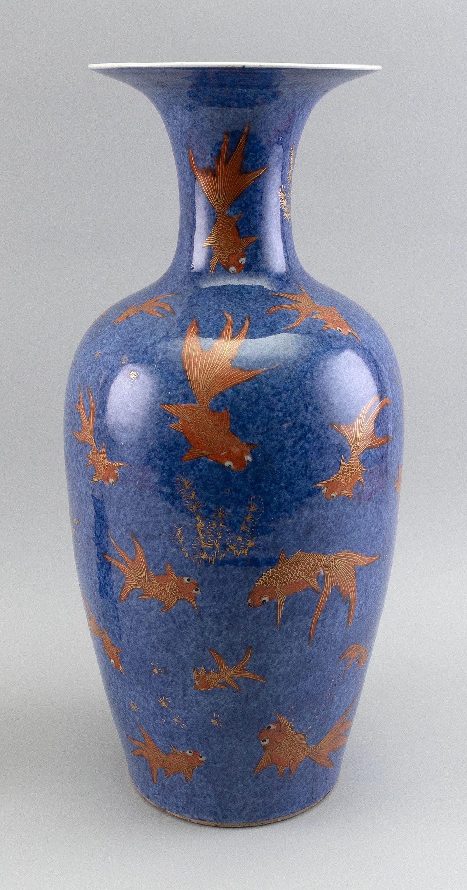 CHINESE ORANGE-ON-BLUE PORCELAIN BALUSTER VASE Late 19th/Early 20th Century Height 18". (1 of 6)
