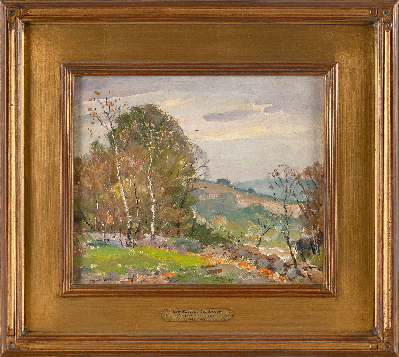 ANTONIO CIRINO (Rhode Island/Italy, 1889-1983), "New England Landscape"., Oil on board, 10" x 12". (1 of 2)