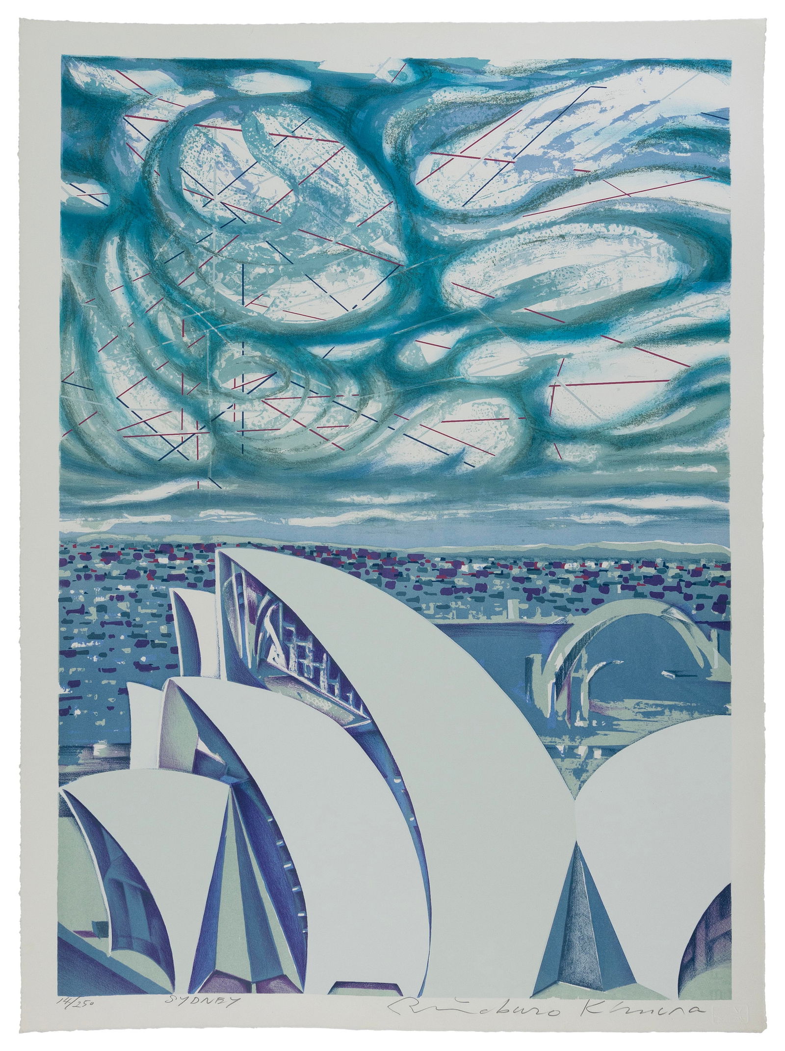 RISABURO KIMURA (Japan, 1924-2014), "Sydney"., Color lithograph with silkscreen on BFK Rives, 30" x (1 of 2)