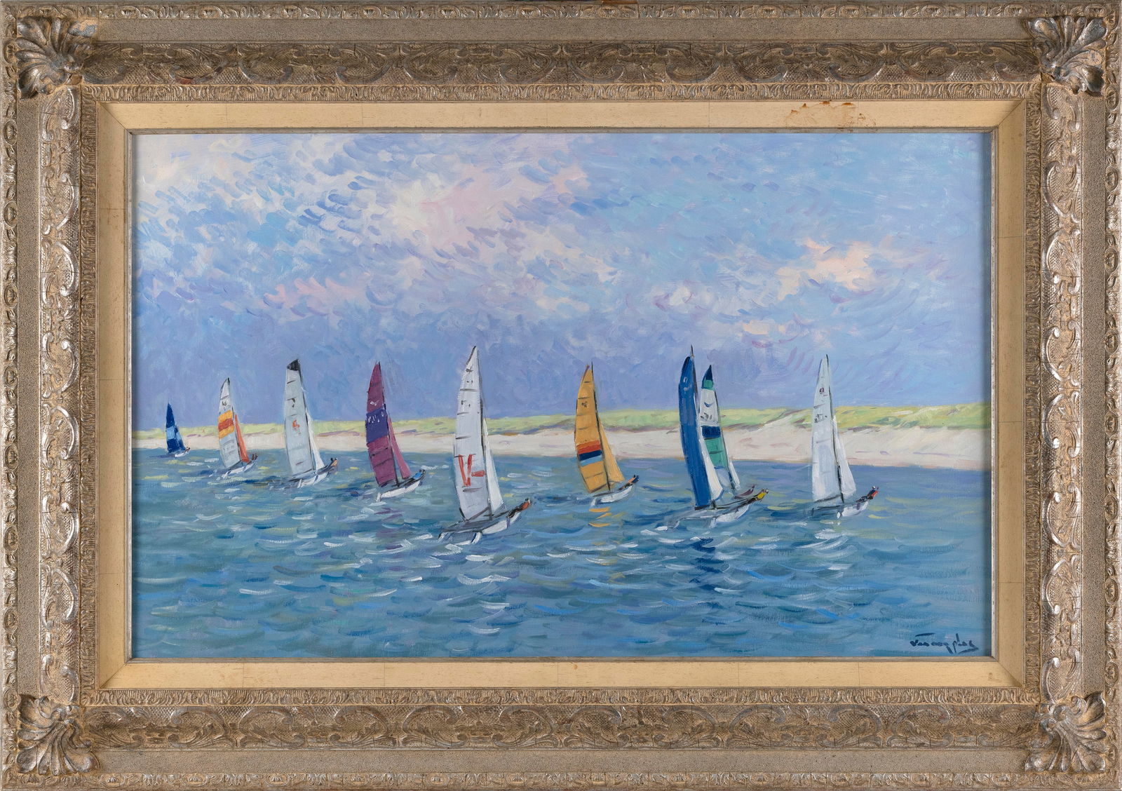 NIEK VAN DER PLAS (The Netherlands, 1954-), Regatta., Oil on board, 20" x 33". Framed 30" x 42.5". (1 of 2)