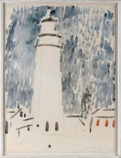 JAMES LECHAY (Massachusetts/Iowa, 1907-2001), "Lighthouse"., Watercolor on paper, 31" x 23". Framed: JAMES LECHAYMassachusetts/Iowa, 1907-2001"Lighthouse". Signed lower right "James Lechay". Signed and titled verso.Watercolor on paper, 31" x 23". Framed 33" x 25".