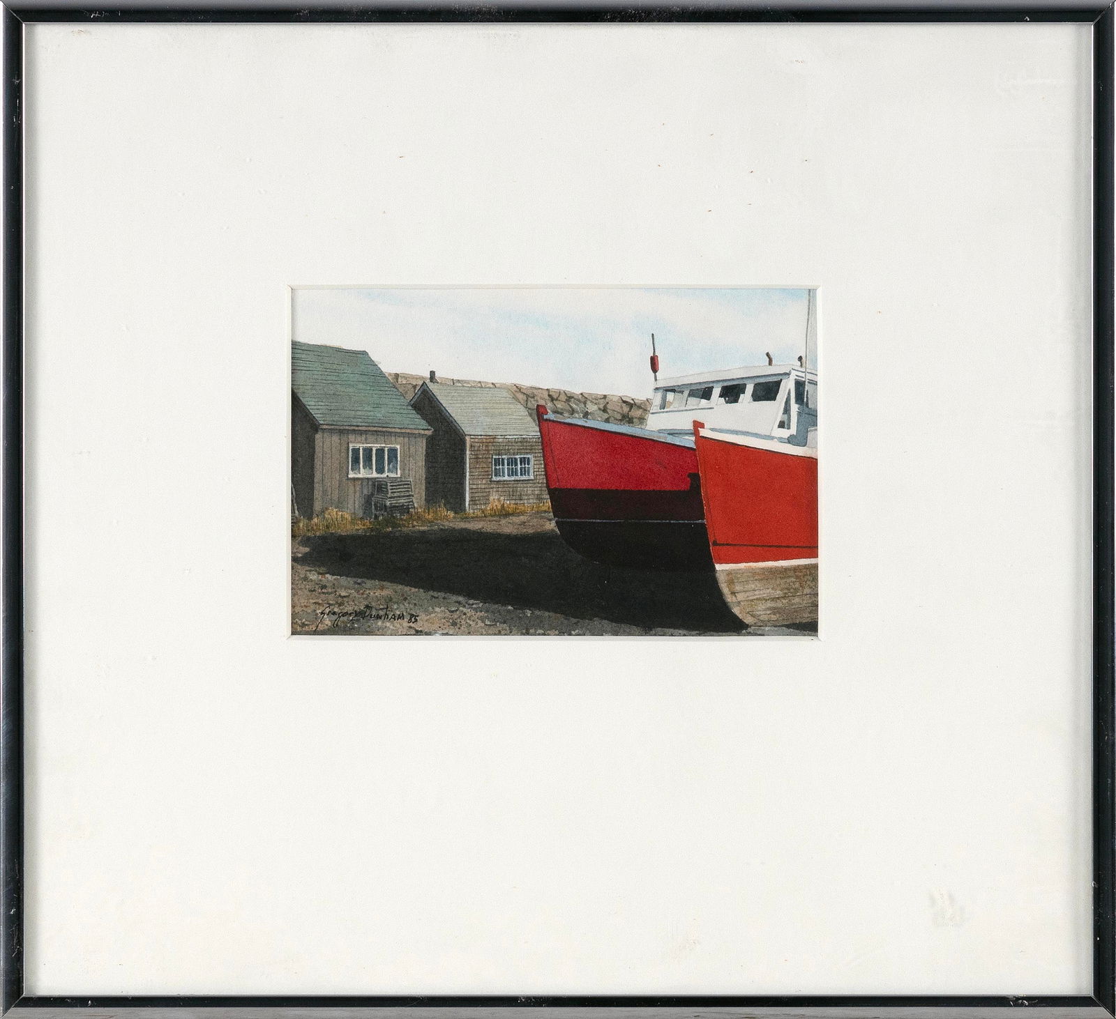 GREGORY DUNHAM (Massachusetts/Maine, 1946-), Fishing boats., Watercolor, 4" x 6" sight. Framed 11" x (1 of 2)