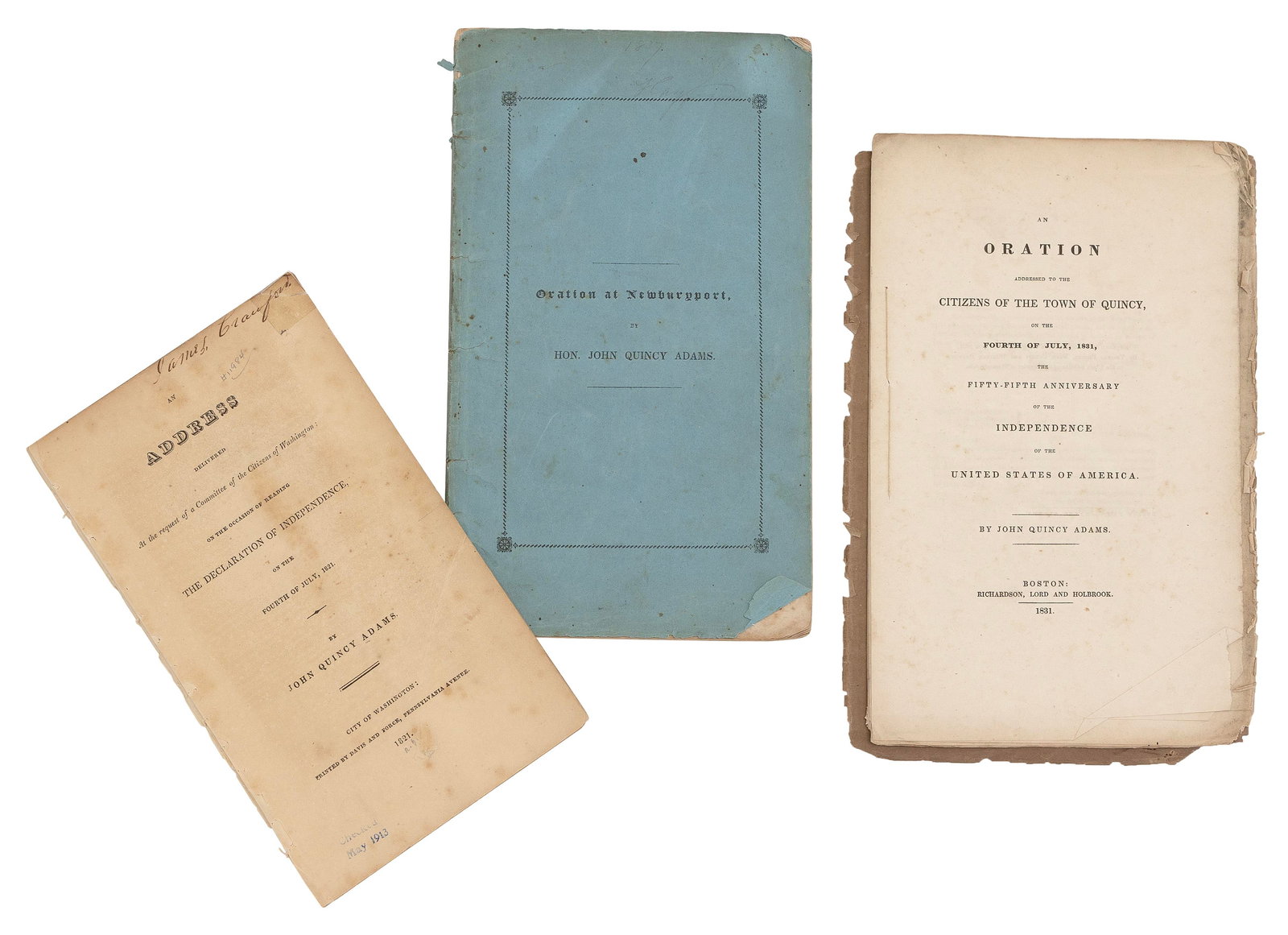THREE JOHN QUINCY ADAMS INDEPENDENCE DAY ORATIONS First Half of the 19th Century Largest 9.5" x 6". (1 of 1)