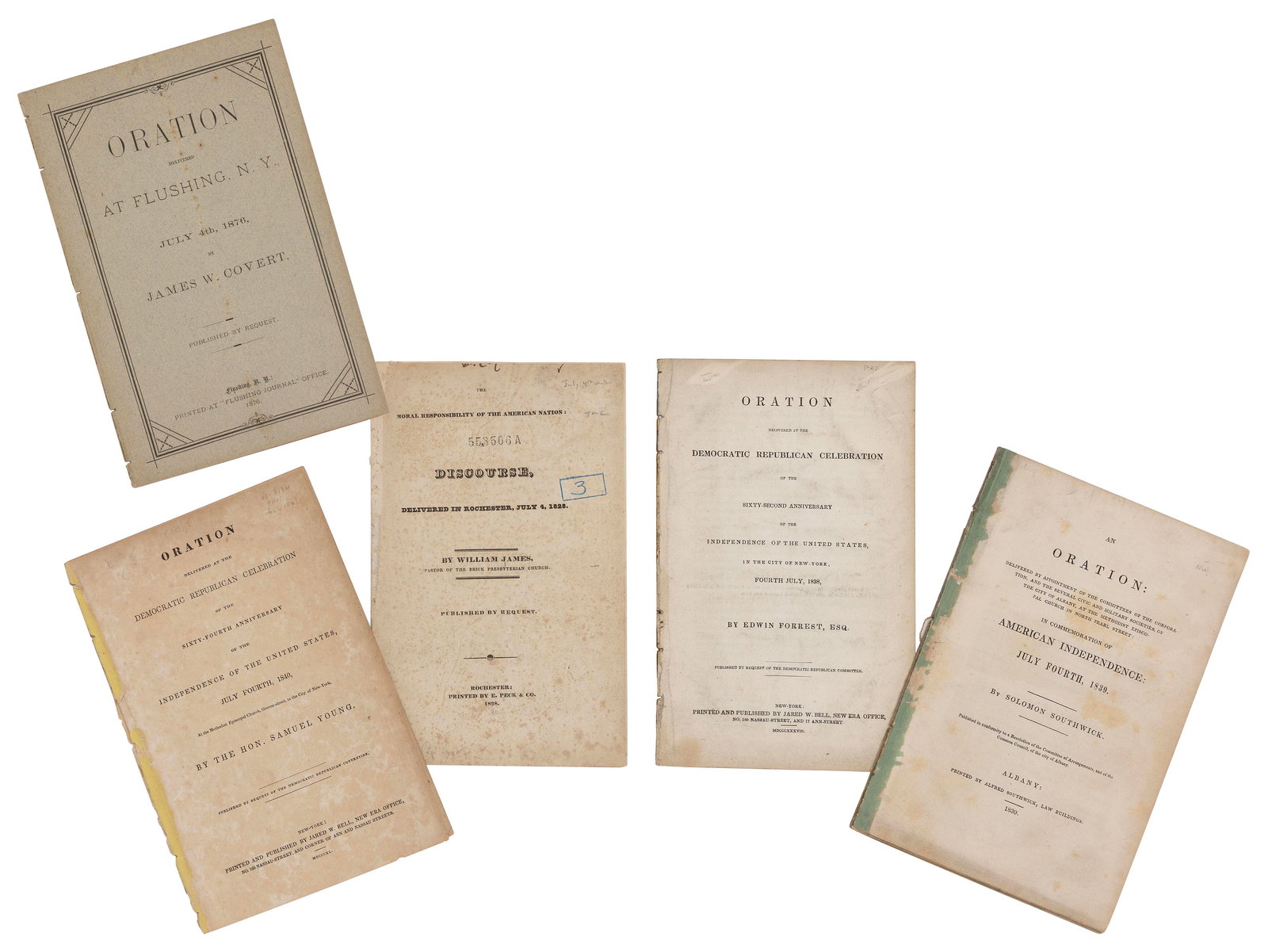 FIVE INDEPENDENCE DAY DOCUMENTS, MOSTLY OF NEW YORK INTEREST New York, 19th Century Largest 8.75" x (1 of 3)