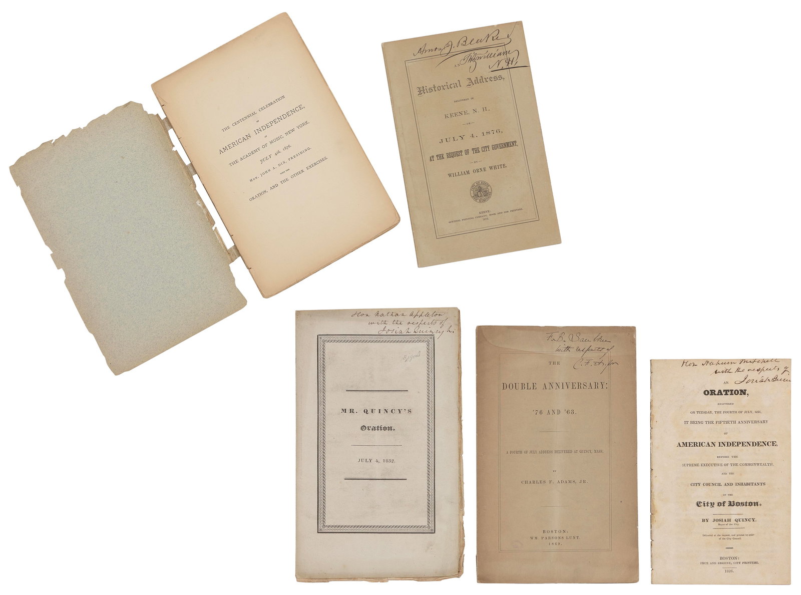 FIVE SIGNED OR INSCRIBED INDEPENDENCE DAY ORATIONS America, 19th Century Largest 9.75" x 6". (1 of 3)