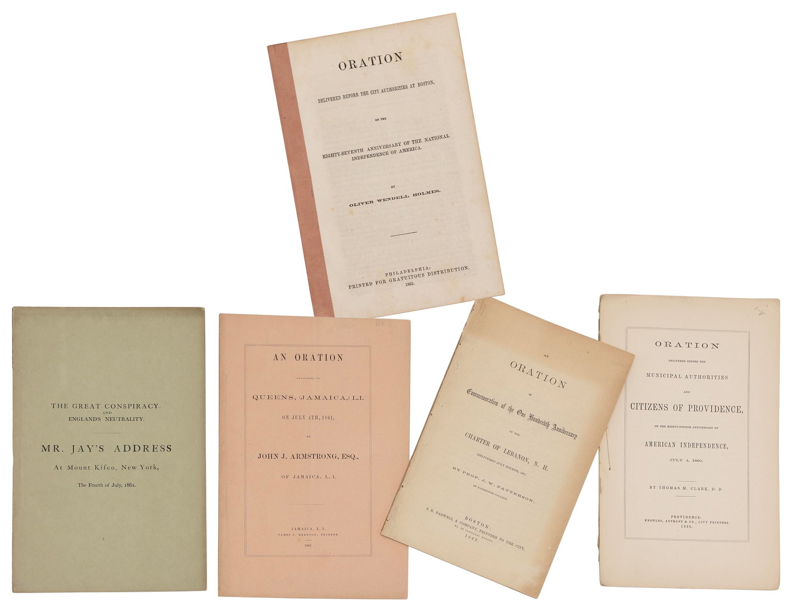 FIVE INDEPENDENCE DAY ORATIONS OF CIVIL WAR INTEREST America, 1860-1863 Largest 9.5" x 5.75". (1 of 3)