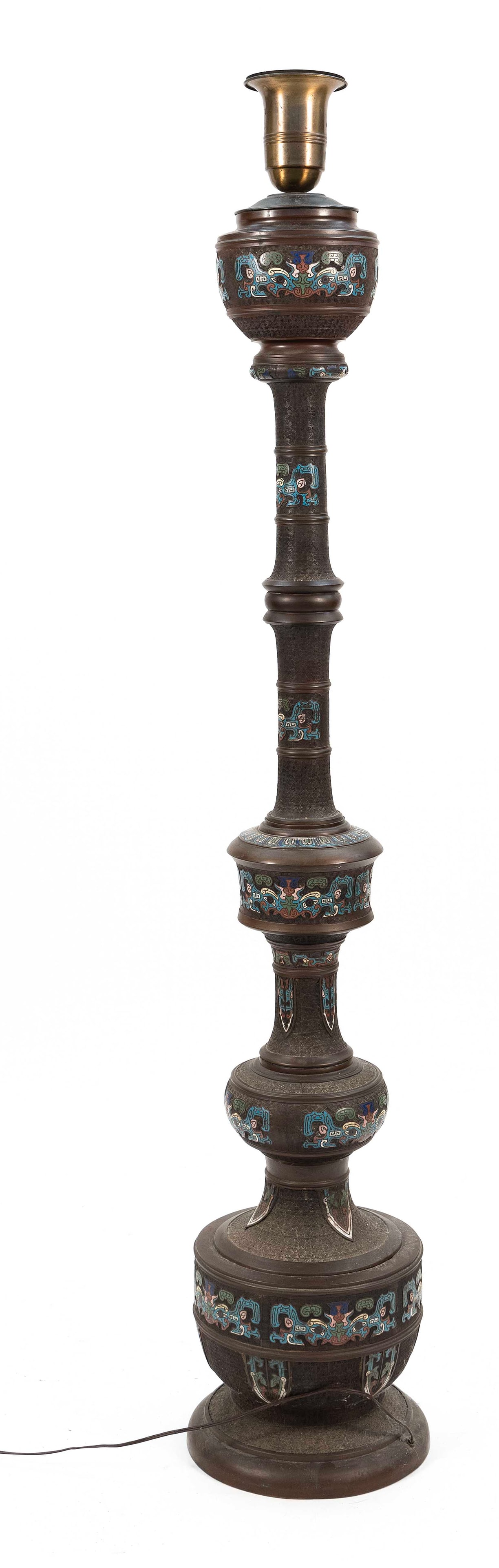 CHINESE BRONZE AND ENAMEL FLOOR LAMP 19th Century Height 68.5". (1 of 1)