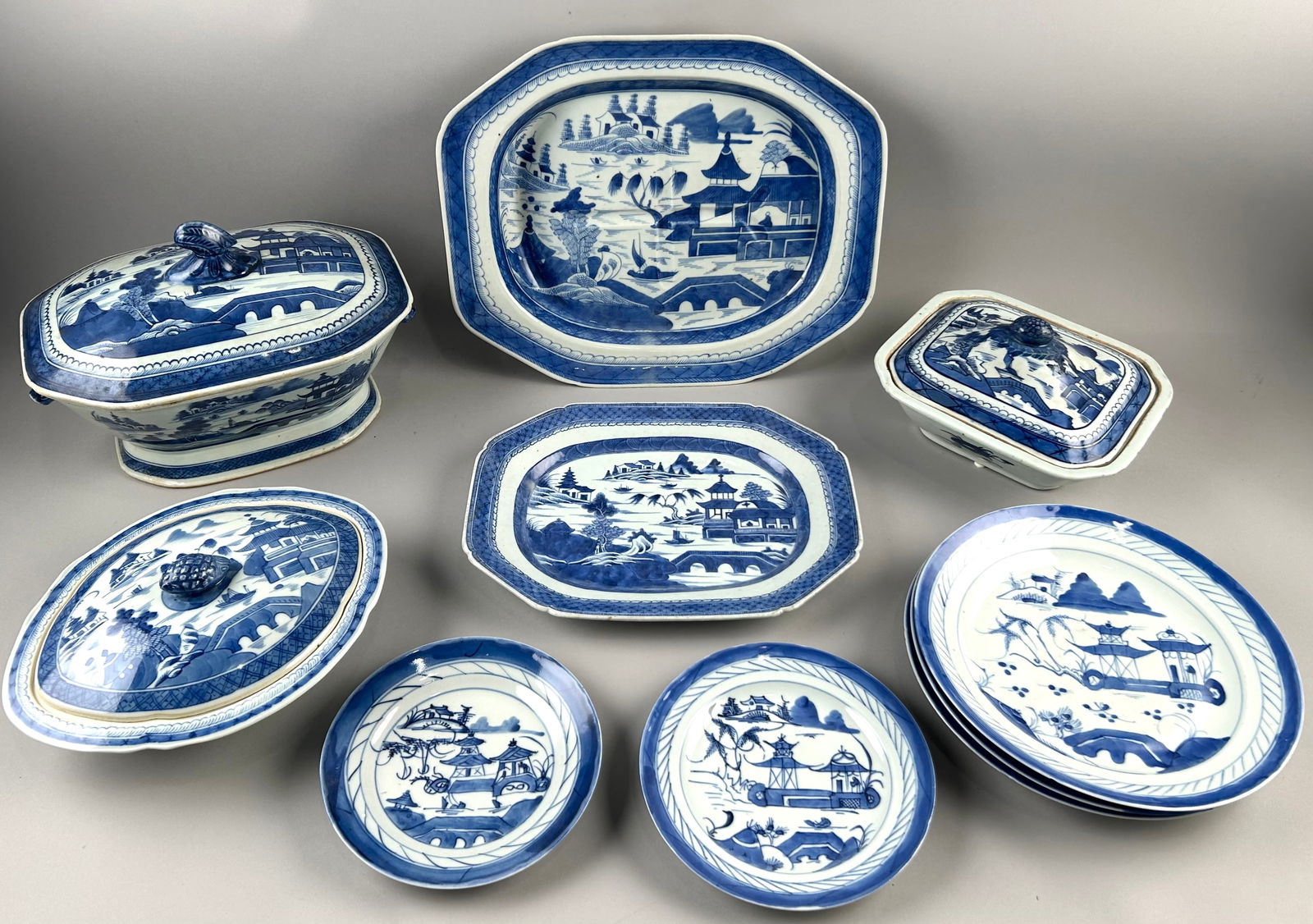ASSORTED BLUE AND WHITE CANTON PORCELAIN Heights 3" to 13". (1 of 9)