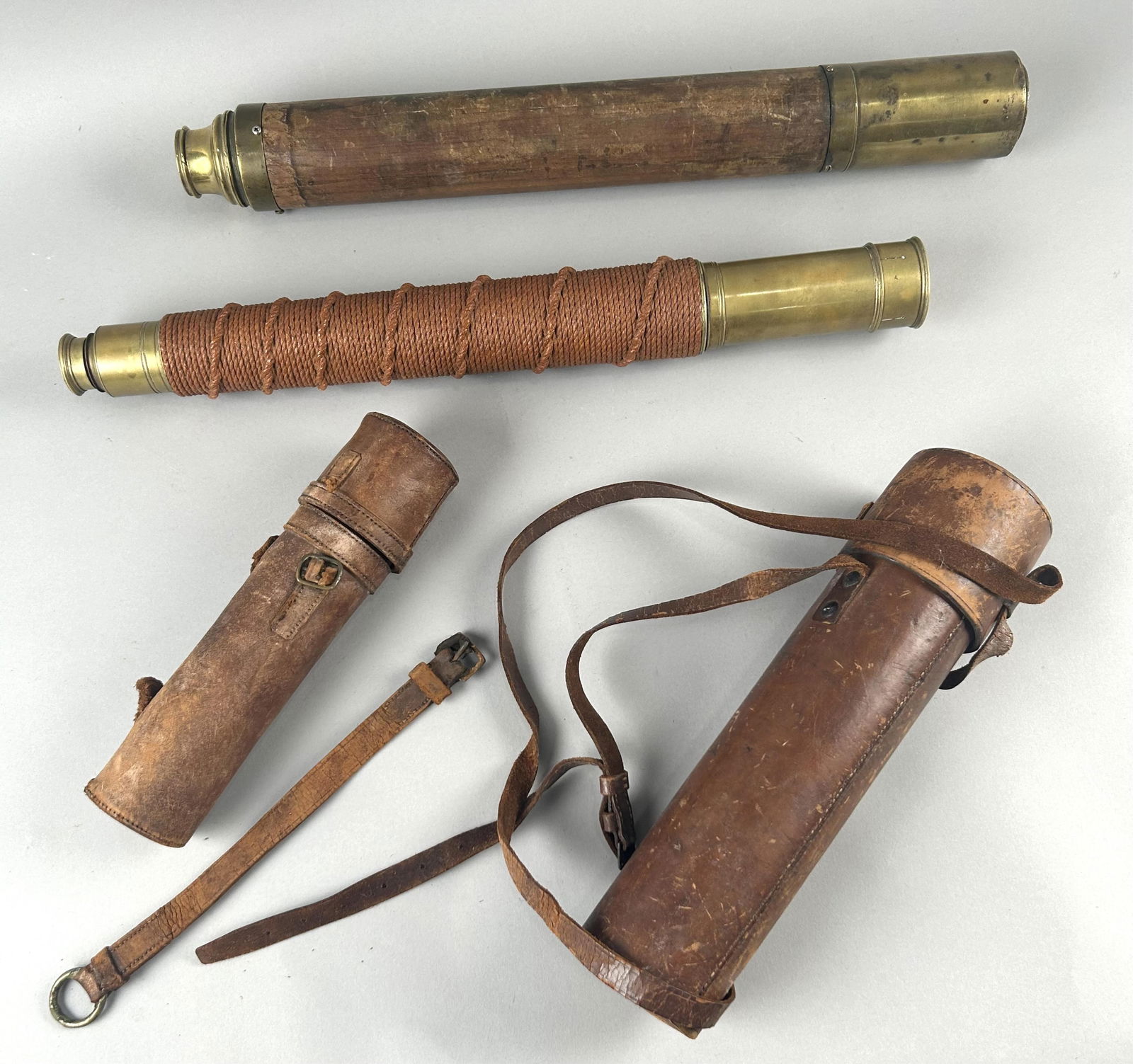 FOUR BRASS TELESCOPES 19th Century Lengths from 10" to 20". (1 of 4)
