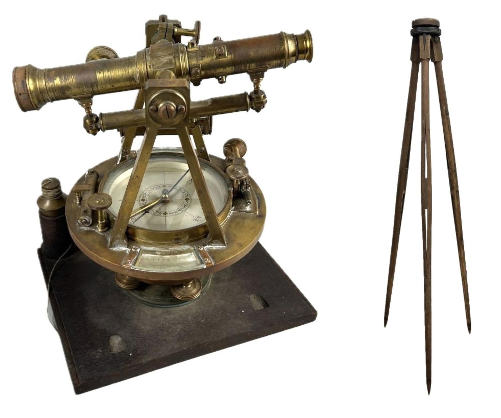 CASED H.M. POOL SURVEYOR'S COMPASS Easton, Massachusetts, 19th Century Height 70". (1 of 6)