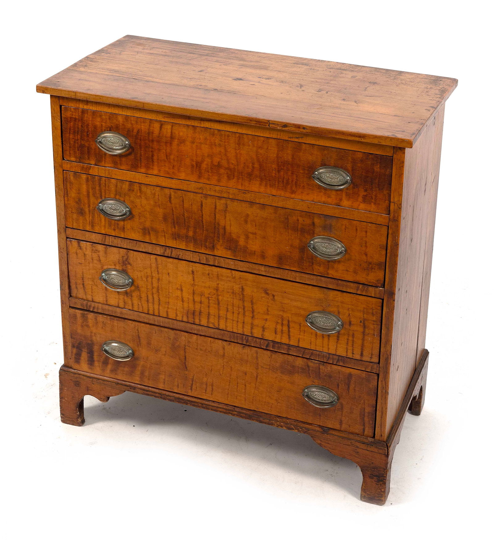 Chippendale Tiger Maple Bureau 18th Century Height 33.5". Width 32.5