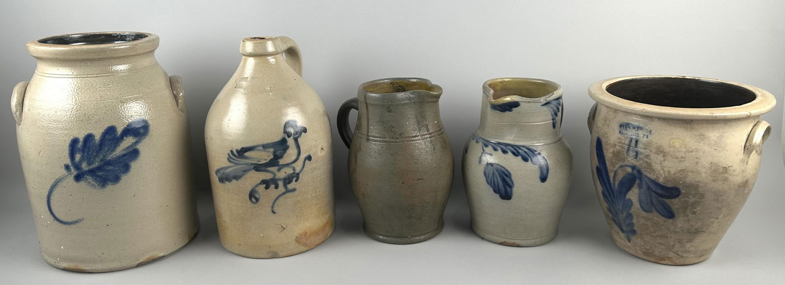 FIVE PIECES OF STONEWARE 19th Century Heights from 9" to 13". (1 of 2)