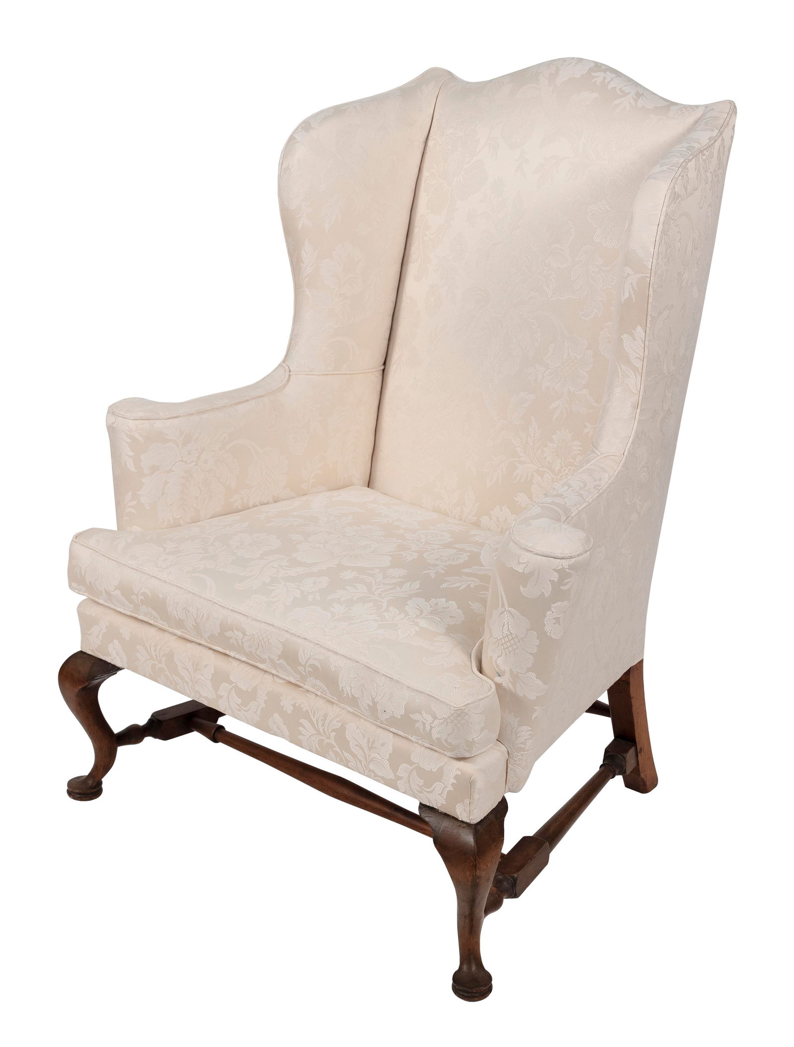 QUEEN ANNE WING CHAIR Boston, Circa 1760 Back height 44.5". Seat height 17.5".