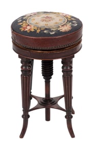 RARE SHERATON ADJUSTABLE PIANO STOOL, PROBABLY BOSTON Circa 1810 Seat height adjusts from 21" to