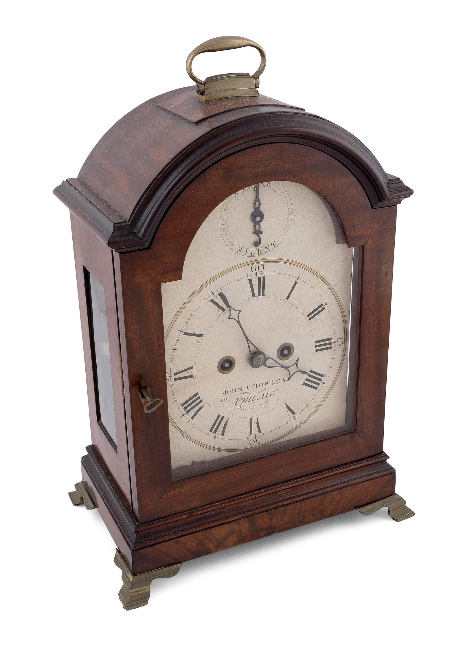 JOHN CROWLEY BRACKET CLOCK Philadelphia, Early 19th Century Height 18.25". Width at feet 13". Depth (1 of 4)