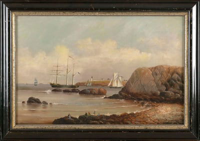 JOHN HUMPHREYS JOHNSTON (New York/France, 1857-1941), "Marblehead Harbor"., Oil on canvas, 14" x