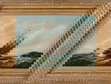 THOMAS CLARKSON OLIVER (Massachusetts, 1827-1893), Sailing through stormy seas., Oil on canvas, 12"