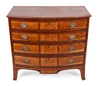 HEPPLEWHITE BOWFRONT BUREAU ATTRIBUTED TO JUDKINS AND SENTER Portsmouth, New Hampshire, Circa 1810