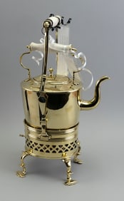BUFFALO MFG. CO. BRASS TEA KETTLE ON STAND Buffalo, New York, Late 19th Century Height 18".