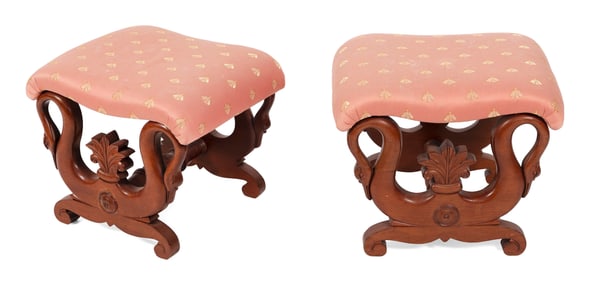 PAIR OF CLASSICAL FOOTSTOOLS, PROBABLY NEW YORK Circa 1830 Heights 15". Widths 18". Depths 15".