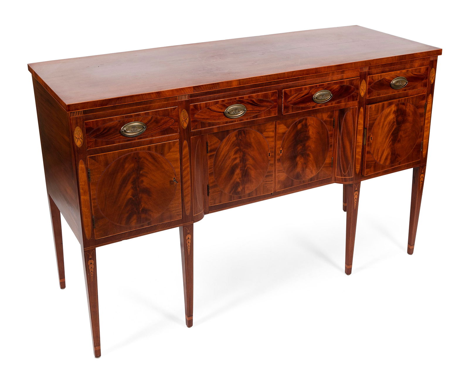 HEPPLEWHITE SIDEBOARD New York, Circa 1810 Height 40". Width 60.5". Depth 22". (1 of 4)