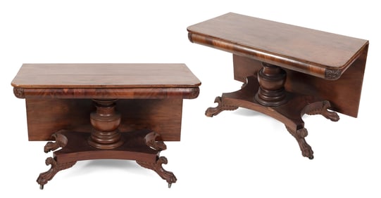 CLASSICAL TWO-PART BANQUET TABLE BY JOHN NEEDLES Baltimore, Circa 1835 Height 28". Width 46.5".