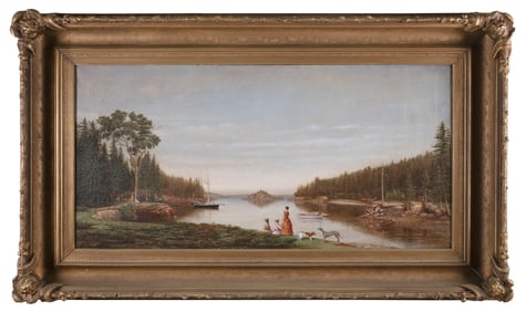 JOHN GREENLEAF CLOUDMAN (Maine/California, 1813-1892), "Diamond Cove, Casco Bay"., Oil on canvas,