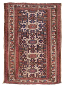 CAUCASIAN SCATTER RUG: 2'7" X 3'6" Late 19th/Early 20th Century