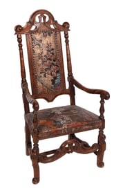 EARLY AMERICAN ARMCHAIR Circa 1690 Back height 52". Seat height 18.75".
