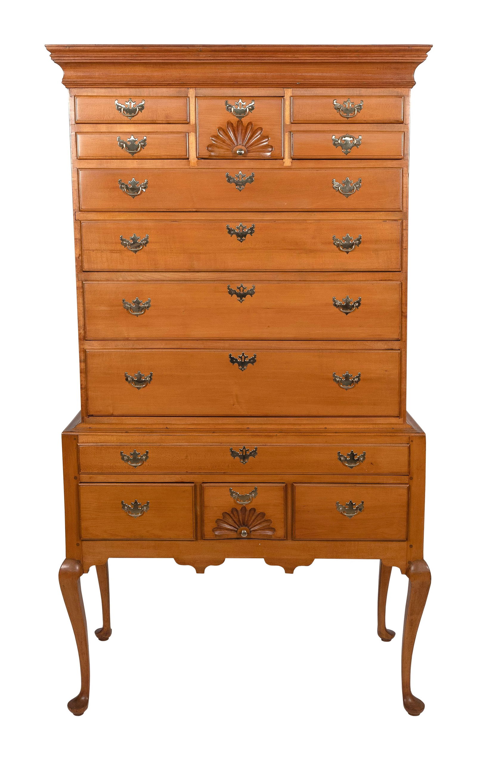 QUEEN ANNE FLAT-TOP TWO-PART HIGHBOY Wethersfield, Connecticut, Mid-18th Century Height 73.5". Width (1 of 1)