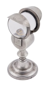 PEWTER DOUBLE-LENS LACEMAKER'S WHALE OIL LAMP First Half of the 19th Century Height 9".