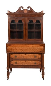 FEDERAL TWO-PART SECRETARY Possibly New Hampshire, Early 19th Century Height 70". Width 36". Depth