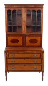 TWO-PART SECRETARY Coastal New England, Circa 1800-1815 Height 80". Width 41". Depth 22.5".