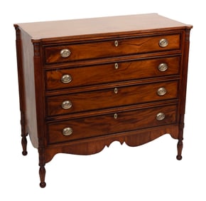 SHERATON FOUR-DRAWER CHEST North Shore of Massachusetts, 19th Century Height 38". Width 42". Depth