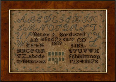 MASSACHUSETTS NEEDLEWORK SAMPLER Dated 1819 8.5" x 13" sight. Framed 11" x 15.75".