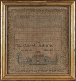 MARYLAND NEEDLEWORK Dated 1823 19" x 17.5". Framed 23" x 22".