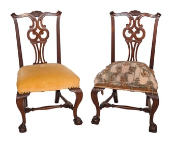 PAIR OF CHIPPENDALE SIDE CHAIRS Boston, Late 18th Century Back heights 37".