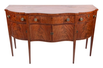 HEPPLEWHITE SIDEBOARD Massachusetts, Circa 1790 Height 42". Width 58". Depth 24.5".