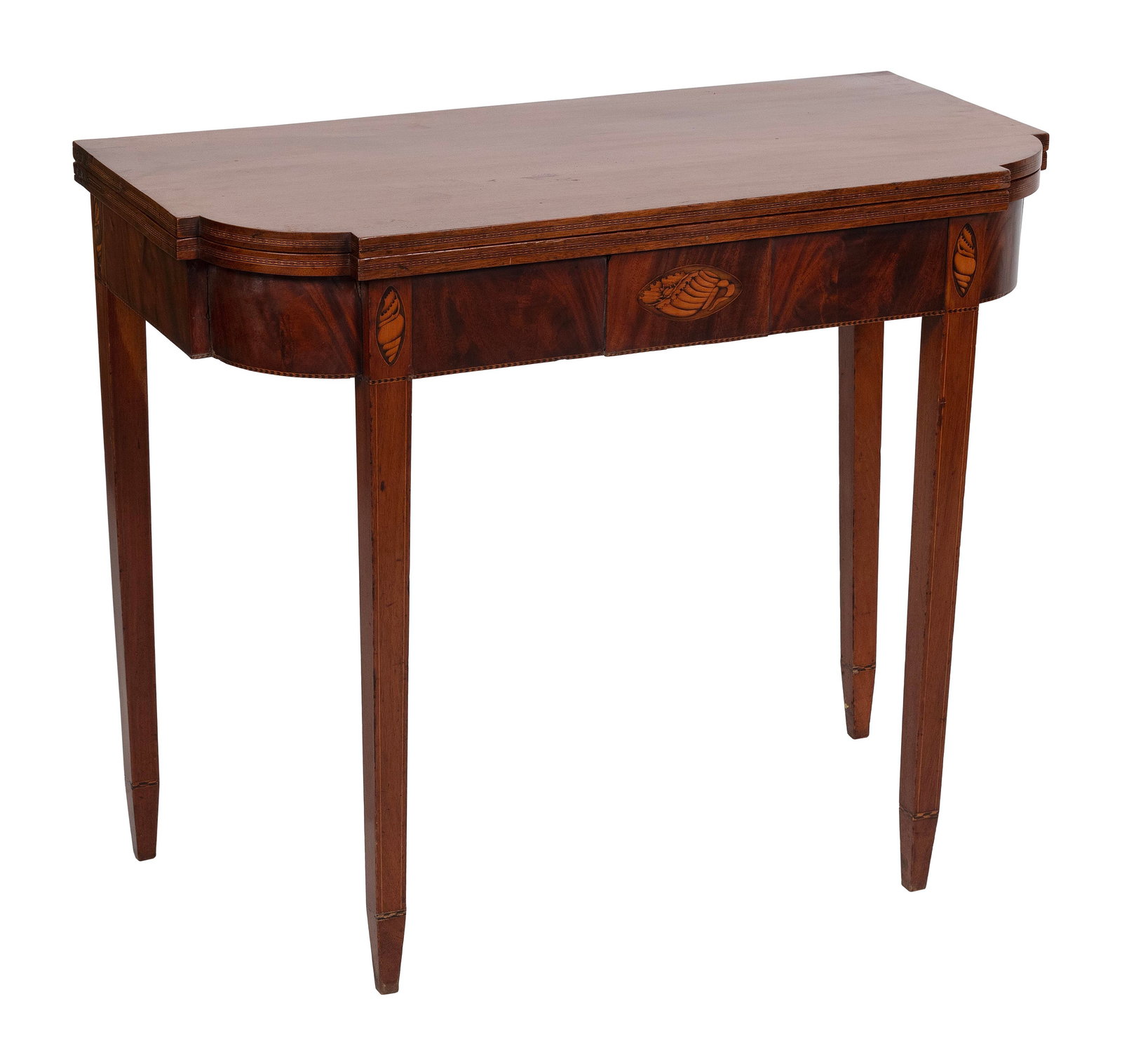 HEPPLEWHITE CARD TABLE IN THE MANNER OF GAGE Massachusetts, Circa 1790 Height 29.75". Width 35.5". (1 of 2)