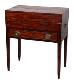 SEYMOUR SCHOOL CAPTAIN'S-STYLE DESK ON STAND Circa 1800 Height 35". Width 30". Depth 16".