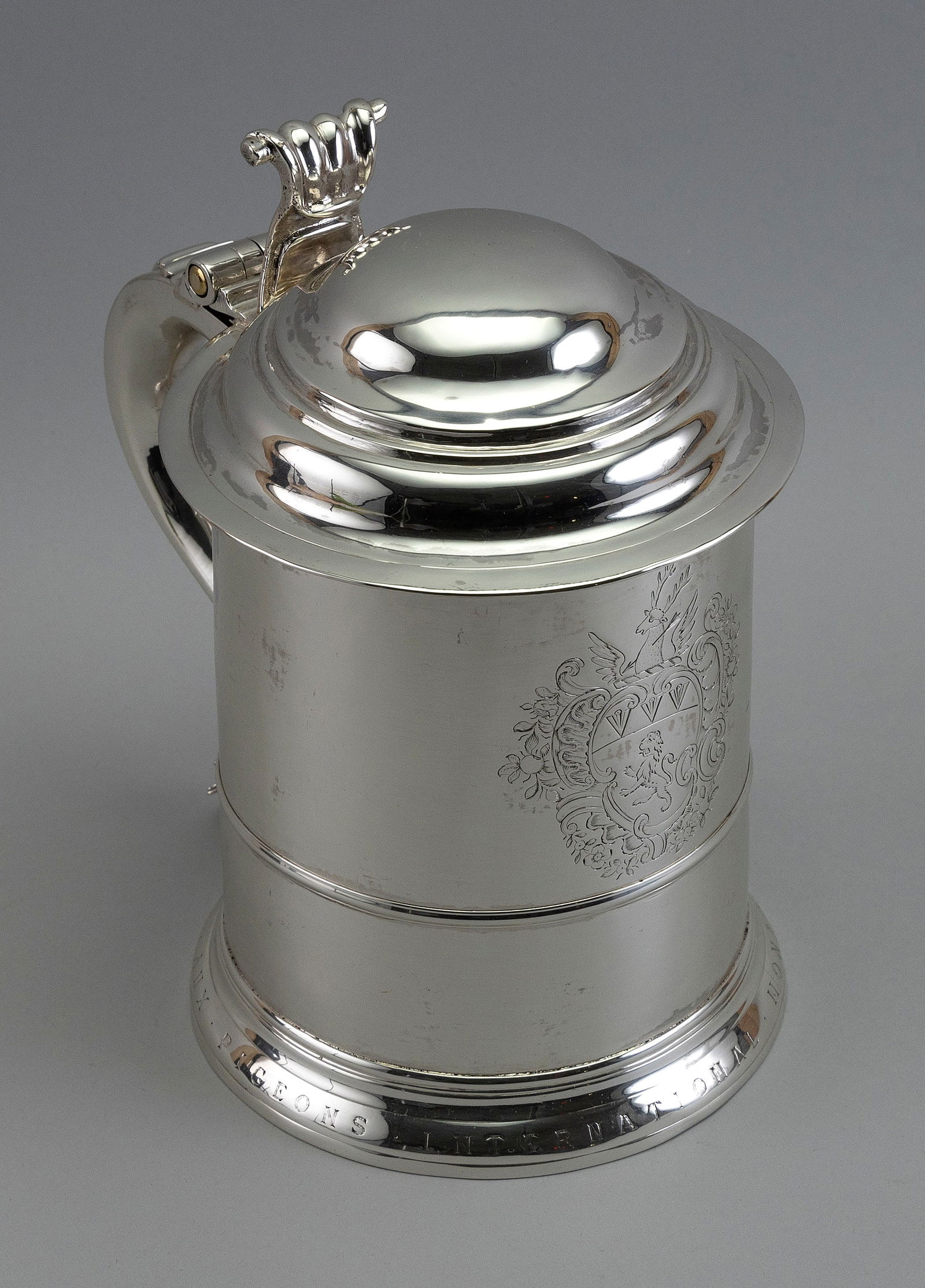 JOHN ELSTON GEORGE II SILVER TANKARD Exeter, England, Circa 1729 Approx. 30.2 troy oz. (1 of 3)