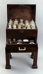 NAVAL MEDICINE CHEST WITH STAND 19th Century Height on stand 20.25". Width 13". Depth 8.5".