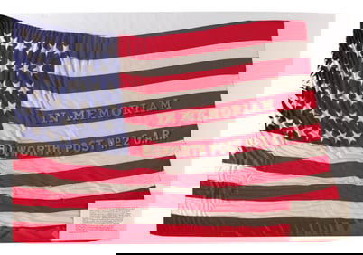 RARE GRAND ARMY OF THE REPUBLIC FLAG Portland, Maine, Circa 1909 29" x 44".